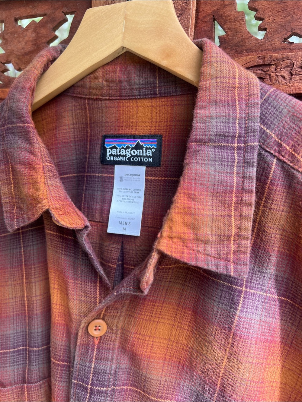 Patagonia Men's Organic Cotton Rust Orange Plaid Button-Down Shirt